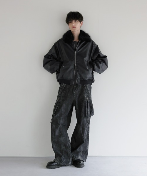 LILL（リル）の「襟ファー2way合皮ジャケット（ブルゾン・メンズ・ブラウン/ブラック・S/M/L/XL）」の21枚目の写真