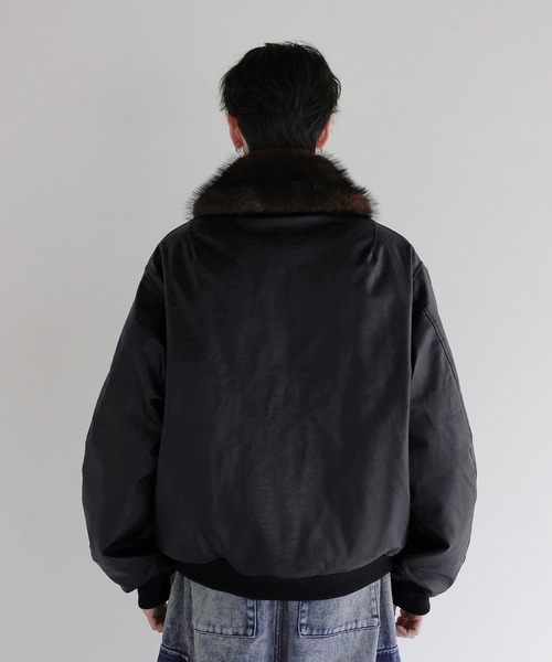 LILL（リル）の「襟ファー2way合皮ジャケット（ブルゾン・メンズ・ブラウン/ブラック・S/M/L/XL）」の5枚目の写真