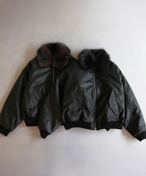 LILL（リル）の「襟ファー2way合皮ジャケット（ブルゾン・メンズ・ブラウン/ブラック・S/M/L/XL）」の6枚目の写真