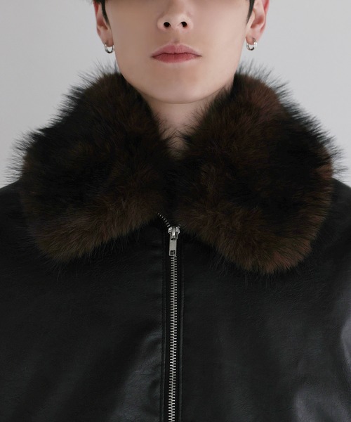 LILL（リル）の「襟ファー2way合皮ジャケット（ブルゾン・メンズ・ブラウン/ブラック・S/M/L/XL）」の7枚目の写真