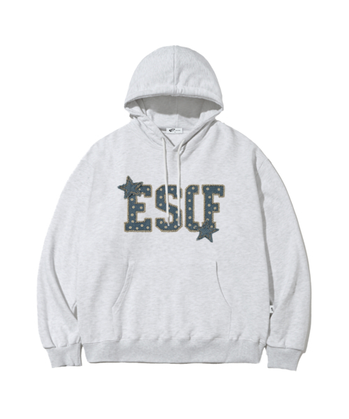 ESCAPEFROM（エスケープフロム）の「スターデニムパッチプリントフードパーカー [3色]（パーカー・レディース・ブラック系1/ライトグレー/ブラック系2/アッシュグレー/ブラック・MEDIUM/LARGE/X-LARGE/M1/L1/L2/M2/XL）」の8枚目の写真