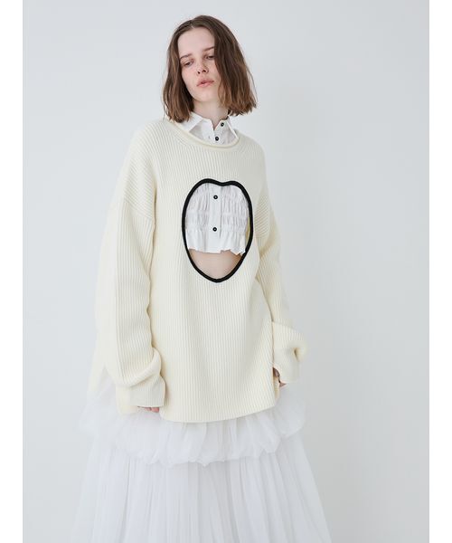 SORIN（ソリン　）の「Heart Cutting Oversized Sweater/ハートカッティングオーバーサイズセーター（ニット/セーター・レディース・オフホワイト/ダークグレー・38）」の3枚目の写真