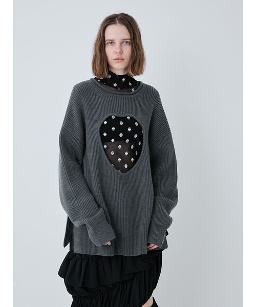 セール】Heart Cutting Oversized Sweater/ハートカッティングオーバー