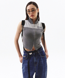 2TONE HIGH NECK KNIT VEST GRAY