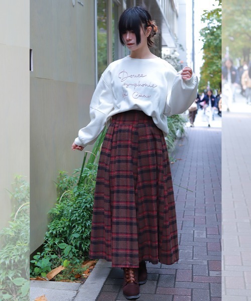 axes femme(アクシーズファム)の「起毛チェック柄ロングスカート(スカート・レディース・ホワイト/ダークブラウン/パープル・FREE)」の14枚目の写真