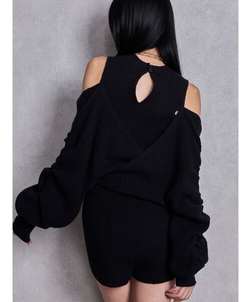 GYDA（ジェイダ）の「アームギャザーレイヤードニットロンパース（つなぎ/オールインワン・レディース・ブラック/チャコールグレー・FREE）」の11枚目の写真