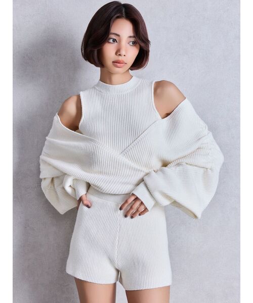 GYDA（ジェイダ）の「アームギャザーレイヤードニットロンパース（つなぎ/オールインワン・レディース・ブラック/チャコールグレー・FREE）」の21枚目の写真