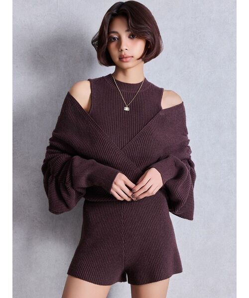 GYDA（ジェイダ）の「アームギャザーレイヤードニットロンパース（つなぎ/オールインワン・レディース・ブラック/チャコールグレー・FREE）」の13枚目の写真