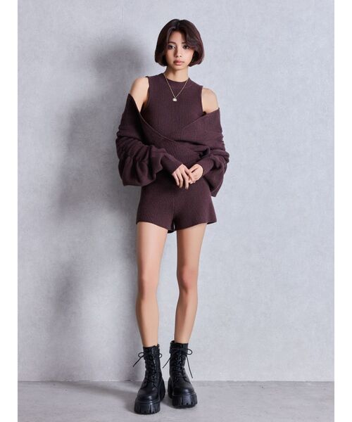 GYDA（ジェイダ）の「アームギャザーレイヤードニットロンパース（つなぎ/オールインワン・レディース・ブラック/チャコールグレー・FREE）」の15枚目の写真