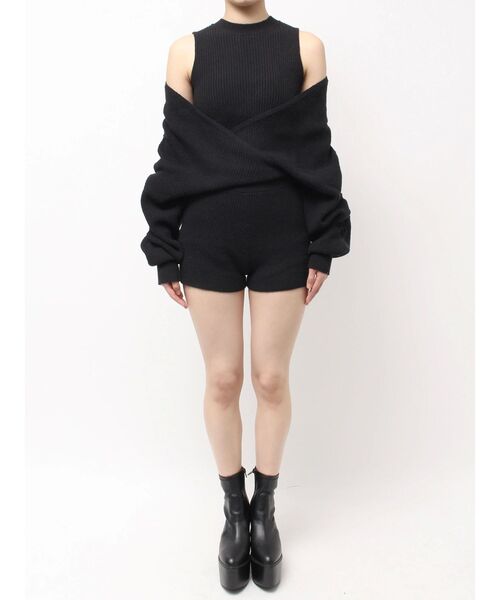 GYDA（ジェイダ）の「アームギャザーレイヤードニットロンパース（つなぎ/オールインワン・レディース・ブラック/チャコールグレー・FREE）」の12枚目の写真