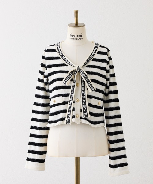 Seemi. byNICECLAUP( シーミーバイナイスクラップ)の「【Seemi.】衿ファーボーダーカーディガン(カーディガン/ボレロ・レディース・ホワイト/ブラック/ピンク・FREE)」の12枚目の写真