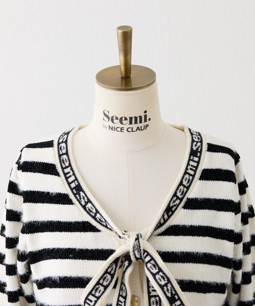 Seemi. byNICECLAUP( シーミーバイナイスクラップ)の「【Seemi.】衿ファーボーダーカーディガン(カーディガン/ボレロ・レディース・ホワイト/ブラック/ピンク・FREE)」の13枚目の写真