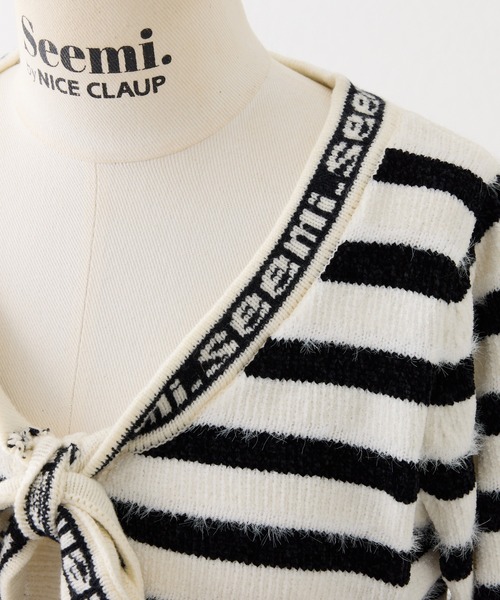 Seemi. byNICECLAUP( シーミーバイナイスクラップ)の「【Seemi.】衿ファーボーダーカーディガン(カーディガン/ボレロ・レディース・ホワイト/ブラック/ピンク・FREE)」の14枚目の写真