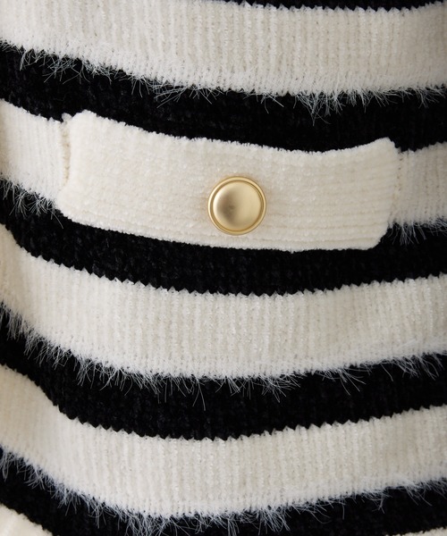 Seemi. byNICECLAUP( シーミーバイナイスクラップ)の「【Seemi.】衿ファーボーダーカーディガン(カーディガン/ボレロ・レディース・ホワイト/ブラック/ピンク・FREE)」の6枚目の写真