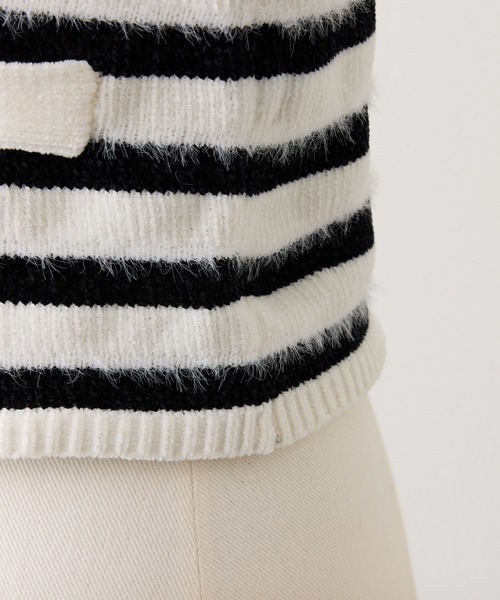 Seemi. byNICECLAUP( シーミーバイナイスクラップ)の「【Seemi.】衿ファーボーダーカーディガン(カーディガン/ボレロ・レディース・ホワイト/ブラック/ピンク・FREE)」の8枚目の写真