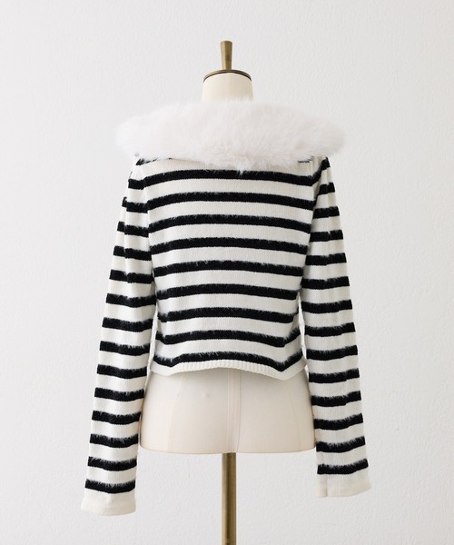 Seemi. byNICECLAUP( シーミーバイナイスクラップ)の「【Seemi.】衿ファーボーダーカーディガン(カーディガン/ボレロ・レディース・ホワイト/ブラック/ピンク・FREE)」の10枚目の写真