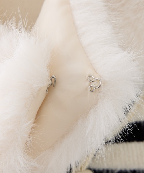 Seemi. byNICECLAUP( シーミーバイナイスクラップ)の「【Seemi.】衿ファーボーダーカーディガン(カーディガン/ボレロ・レディース・ホワイト/ブラック/ピンク・FREE)」の11枚目の写真