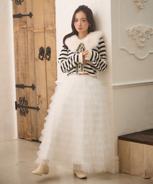 Seemi. byNICECLAUP( シーミーバイナイスクラップ)の「【Seemi.】衿ファーボーダーカーディガン(カーディガン/ボレロ・レディース・ホワイト/ブラック/ピンク・FREE)」の16枚目の写真