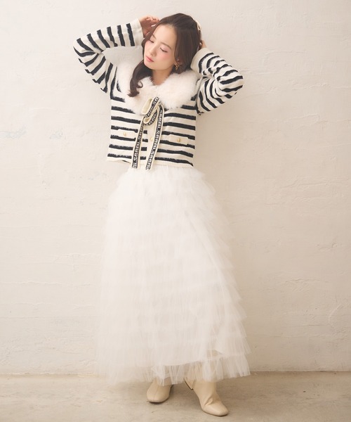 Seemi. byNICECLAUP( シーミーバイナイスクラップ)の「【Seemi.】衿ファーボーダーカーディガン(カーディガン/ボレロ・レディース・ホワイト/ブラック/ピンク・FREE)」の17枚目の写真