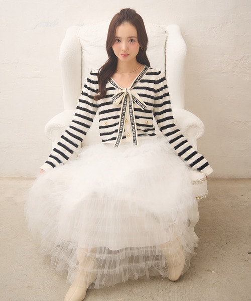 Seemi. byNICECLAUP( シーミーバイナイスクラップ)の「【Seemi.】衿ファーボーダーカーディガン(カーディガン/ボレロ・レディース・ホワイト/ブラック/ピンク・FREE)」の20枚目の写真