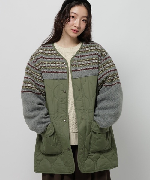 niko and...（ニコアンド）の「ジャガードニットキルトリメイク風ブルゾン（ブルゾン・レディース・カーキ/アイボリー/チャコール・FREE）」の3枚目の写真