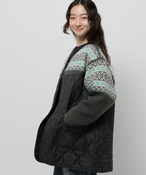 niko and...（ニコアンド）の「ジャガードニットキルトリメイク風ブルゾン（ブルゾン・レディース・カーキ/アイボリー/チャコール・FREE）」の2枚目の写真