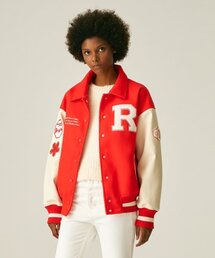 (UNISEX)60100-1 WOOL VARSITY JACKET_ORANGE