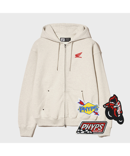 Honda Small Wing Rivet point Hoodie Zip-up Oatmeal