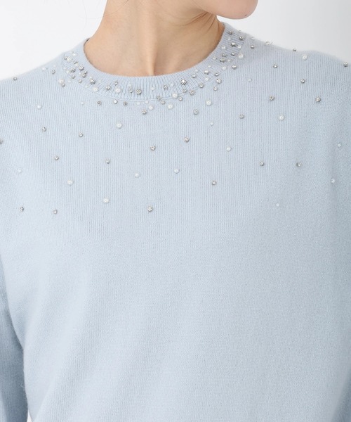 STRAWBERRY-FIELDS（ストロベリーフィールズ）の「エイミーアンゴラ_ビジュー*パール刺しゅうニット（ニット/セーター・レディース・オフホワイト/ライトブルー・2）」の6枚目の写真