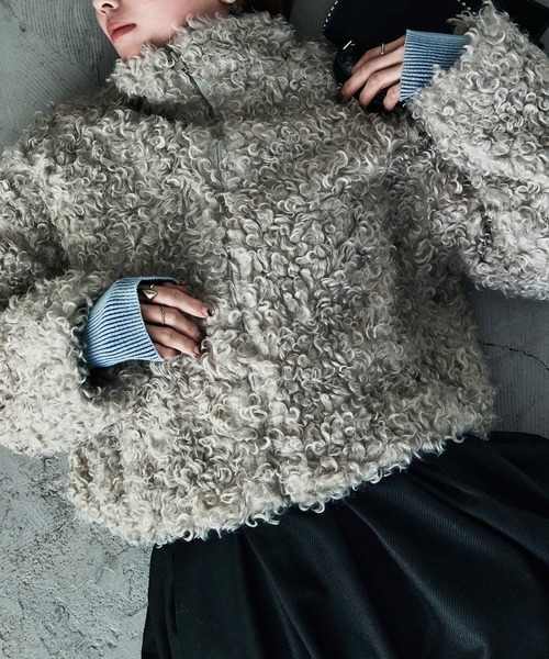 プードルファー スタンドカラーショートコート（ステンカラーコート