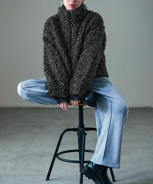 Fashion Letter(ファッションレター)の「プードルファー スタンドカラーショートコート(ステンカラーコート・レディース・ブラウン/グレイッシュベージュ/チャコール・M)」の1枚目の写真