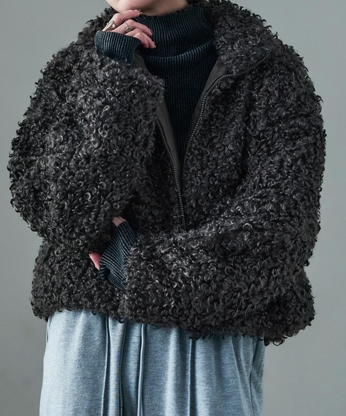 Fashion Letter(ファッションレター)の「プードルファー スタンドカラーショートコート(ステンカラーコート・レディース・ブラウン/グレイッシュベージュ/チャコール・M)」の9枚目の写真