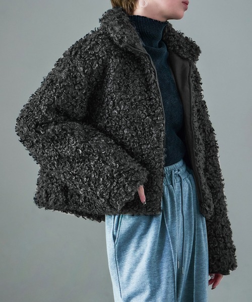 Fashion Letter(ファッションレター)の「プードルファー スタンドカラーショートコート(ステンカラーコート・レディース・ブラウン/グレイッシュベージュ/チャコール・M)」の10枚目の写真