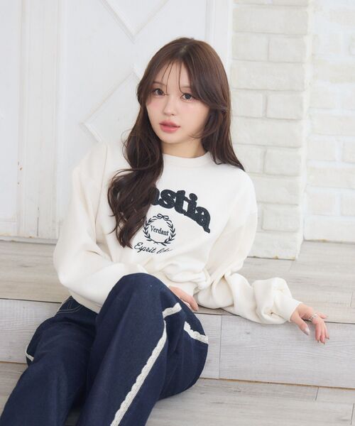 ems excite(エムズエキサイト)の「ツイードロゴトレーナー(スウェット・レディース・ブラック/ナチュラル/ブルー・FREE)」の5枚目の写真