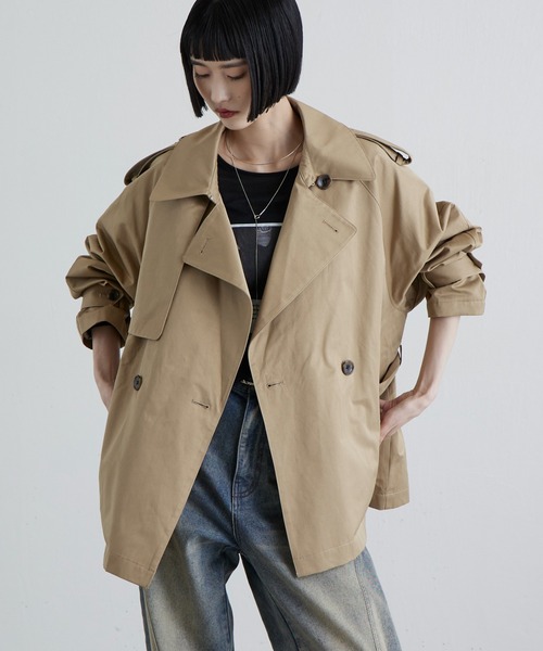 Lui's（ルイス）の「トレンチショートコート（トレンチコート・レディース・ブラック/ベージュ・FREE）」の10枚目の写真