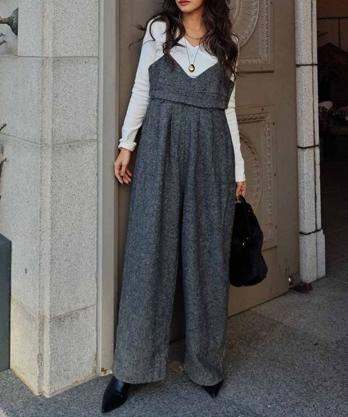 esutoreja（エストレジャ）の「２wayツイードビスチェオールインワン（つなぎ/オールインワン・レディース・ブラウン/ブラック・FREE）」の2枚目の写真