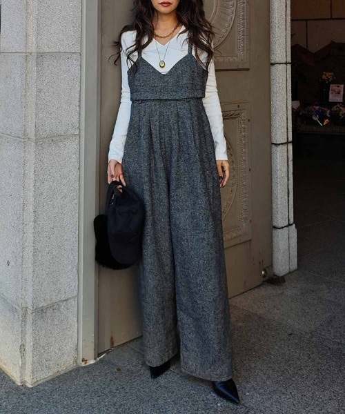 esutoreja（エストレジャ）の「２wayツイードビスチェオールインワン（つなぎ/オールインワン・レディース・ブラウン/ブラック・FREE）」の4枚目の写真