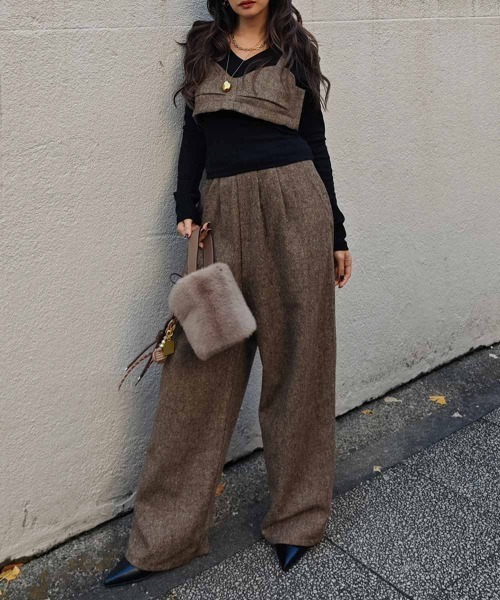 esutoreja（エストレジャ）の「２wayツイードビスチェオールインワン（つなぎ/オールインワン・レディース・ブラウン/ブラック・FREE）」の6枚目の写真