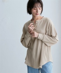 ワッフル素材ヘンリーネックゆるシルエットプルオーバー(UVカット)<大きいサイズ有>