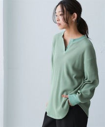 ワッフル素材ヘンリーネックゆるシルエットプルオーバー（UVカット）＜大きいサイズ有＞