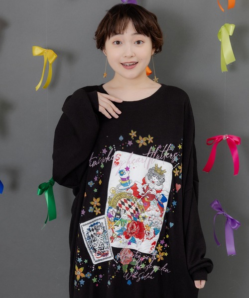 ScoLar（スカラー）の「153763：スカラートランプ アップリケ刺繍ワンピース（ワンピース・レディース・杢グレー/ブルー/ブラック・M）」の4枚目の写真