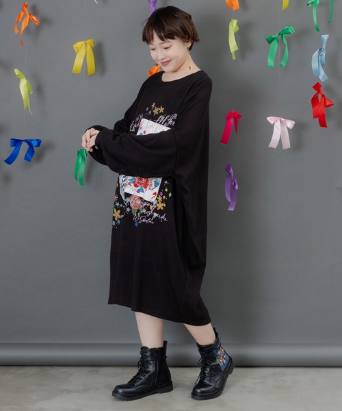 ScoLar（スカラー）の「153763：スカラートランプ アップリケ刺繍ワンピース（ワンピース・レディース・杢グレー/ブルー/ブラック・M）」の6枚目の写真