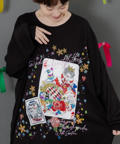 ScoLar（スカラー）の「153763：スカラートランプ アップリケ刺繍ワンピース（ワンピース・レディース・杢グレー/ブルー/ブラック・M）」の9枚目の写真