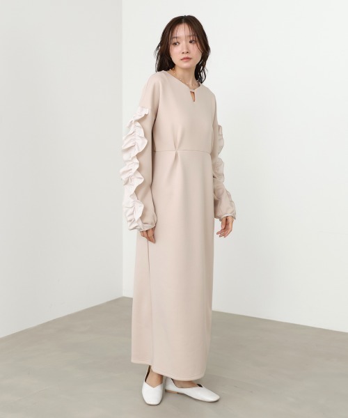 Bab(バブ)の「【選べるサイズ展開】フリルスリーブポンチワンピース(ワンピース・レディース・ブラック/ベージュ・S/M)」の9枚目の写真
