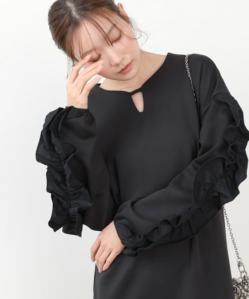 Bab(バブ)の「【選べるサイズ展開】フリルスリーブポンチワンピース(ワンピース・レディース・ブラック/ベージュ・S/M)」の16枚目の写真