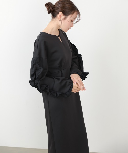 Bab(バブ)の「【選べるサイズ展開】フリルスリーブポンチワンピース(ワンピース・レディース・ブラック/ベージュ・S/M)」の21枚目の写真