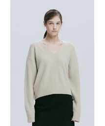 V-NECK ALPACA KNIT TOP (LIGHT BEIGE)