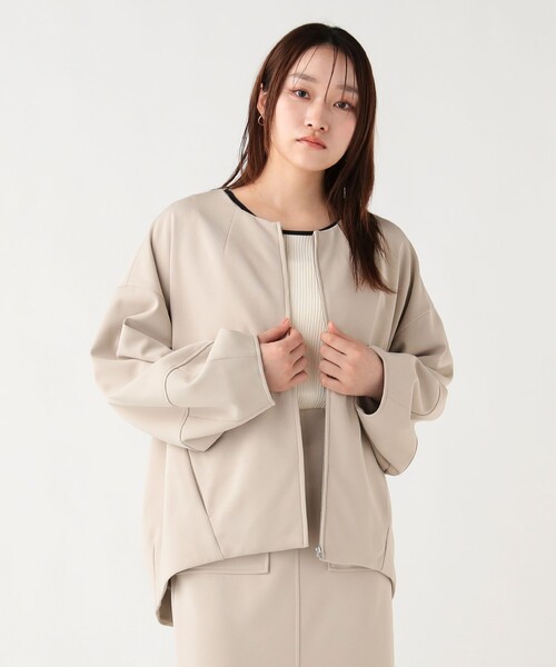 BEAMS HEART（ビームスハート）の「ノーカラー コクーン ブルゾン（ブルゾン・レディース・ブラック/ベージュ・FREE）」の5枚目の写真