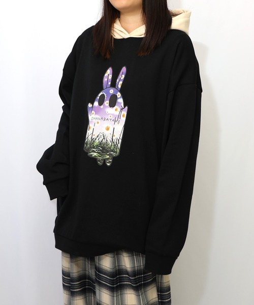 ScoLar Parity（スカラーパリティ）の「361107：お花おばけウサギの配色裏毛パーカー（パーカー・レディース・ブラック/グリーン/アイボリー・M）」の20枚目の写真