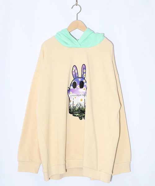 ScoLar Parity（スカラーパリティ）の「361107：お花おばけウサギの配色裏毛パーカー（パーカー・レディース・ブラック/グリーン/アイボリー・M）」の12枚目の写真